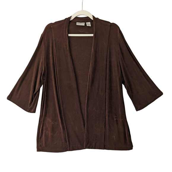 Chico's Tops - Chico's Travelers Size 2 Large Cardigan Topper Layering Top Brown Slinky Pockets